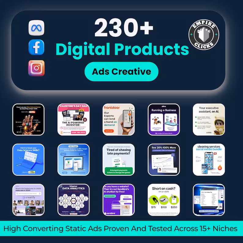 230+ Digital Product Ads | Canva Templates | PLR & Resell Rights