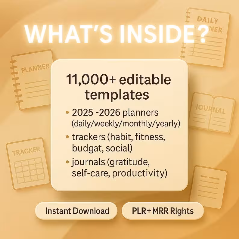 Canva Planner Templates Bundle 2026 | 11,000+ Printable & Editable Planners | PLR MRR Resell Rights - Image 7