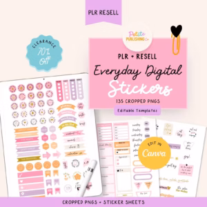 Everyday Digital Stickers, PLR Master Resell Rights, Canva Template, IPAD Sticker Sheets