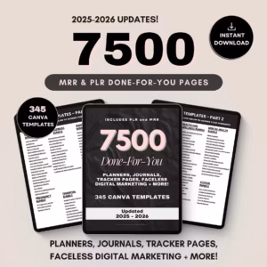 7500 Done For You PLR MRR Digital Canva Template Bundle, 2025 2026 Digital DFY Templates